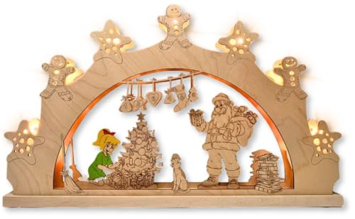 weigla - Schwibbogen original Erzgebirge I LED Lichterbogen Weihnachten I Motiv Bibi Blocksberg feiert Weihnachten I 7 Lampenkerzen + 1 Ersatzlampe I 7 x 34 V, 0,2 W, E10 I Weihnachtsdeko innen