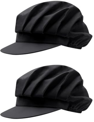 FSSTUD Lot de 2 chapeaux de chef en demi-maille réglables en demi-tissu respirant pour cuisine, restauration, service alimentaire, filet à cheveux avec bord pour travailleurs, nettoyeurs, noir