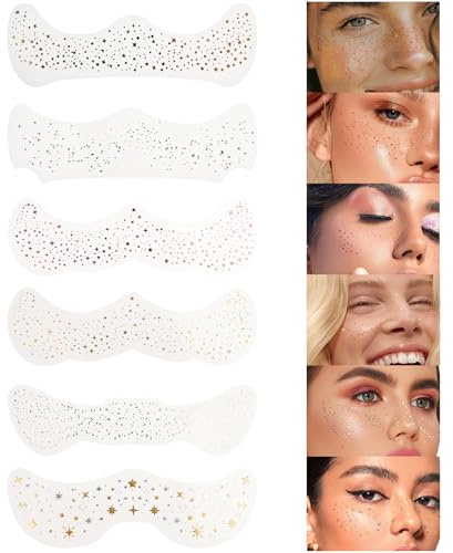 Glitzer Sommersprossen Gesicht Tattoo, 6Pcs Gesicht Glitzer Make-up Patches, Gold Silber Gesicht Glitter Make-up Flecken, Süße Glitzer Make-up Zubehör für Mädchen Frauen