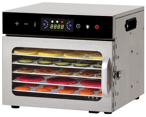 Food Dehydrator Machine for Jerky Beef, Commercial Drying Cabinet Stainless Steel Food Dryer for Meat, Digital Food Dehydrater for Fruit Herbs,6-Tray