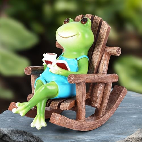 Miawtro Frog Garden Ornaments Outdoor, Durable Resin Garden Ornaments for Garden Decoration, Funny Relaxing Lounge Chair Frog Garden Decor for Gardens, Ponds, Lawns, Courtyards Decor