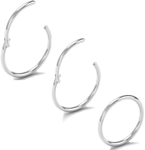 Voarge 3 piezas de anillo de nariz en plata y oro de 20G, piercing de nariz de 7mm, 8mm, 9mm, joyería de septo, segmento de nariz negro, oro rosa, anillo de piercing en forma de aro, piercing de labio