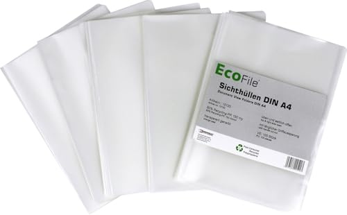 Sichthüllen A4 PCR‑PP 150my milchig genarbt mit Griffaussparung 100Stk | 150 my starke PCR PP Folie aus recycelten Endkundenabfällen, milchig genarbt und fotoecht