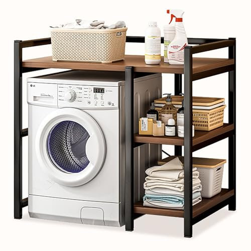 Front-loading washer and dryer portable rack, washing machine dryer cabinet, adjustable stacking set, cabinet for washer and dryer, with guardrail for balcony laundry room (white, 90x