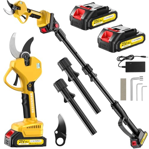 Electric Pruning Shears Cordless 1.6-2.0 Inches & Electric Pole Pruner 2-IN-1 Reach To 14-ft, 2 * 2Ah Battery Pruning Shears, Cordless Pole Pruner Garden Tool for Tree Trimming Branch Cutter