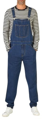 YOUTHUP Mens Denim Casual Overalls, Dark Blue, 3XL