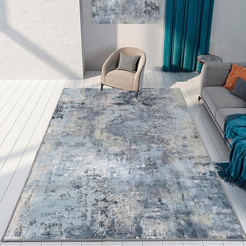REDTAPISE Tappeto Salotto Pelo Corto, Blu Grigio, 200 x 300 cm, Lavabile Antiscivolo Design Astratto Moderni Tappeti per Soggiorno Decorazioni Blu-Scuro Grigio-Verde Crema-Bianco,