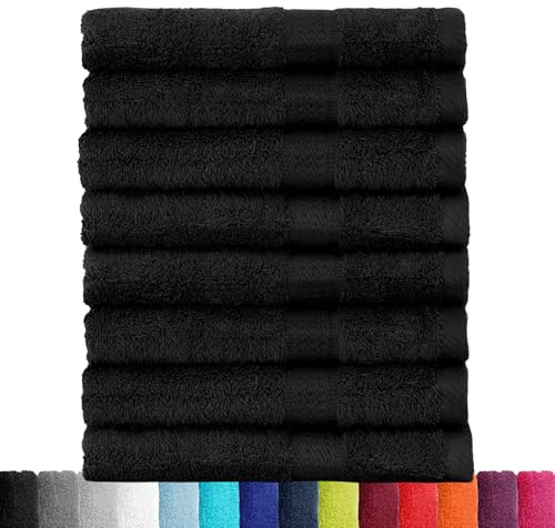 BaSaTex Baumwolle Handtuch, 8er Pack, 50x100 cm, Schwarz | 100% Baumwolle, Öko-Tex Made in Green, Aufhängeschlaufe, 500gm², langlebig & saugstark