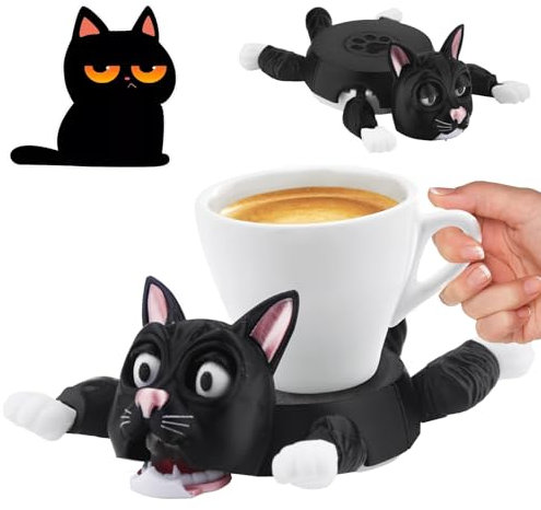 Funny Cat Coasters, 3D Print Cute Black Cats Coaster, Cup Holder for Drinks, Cat Gifts for Women & Men, Decorative Home Accessories, Expression & Moving Limbs, Housewarming Gift for Pet Lovers