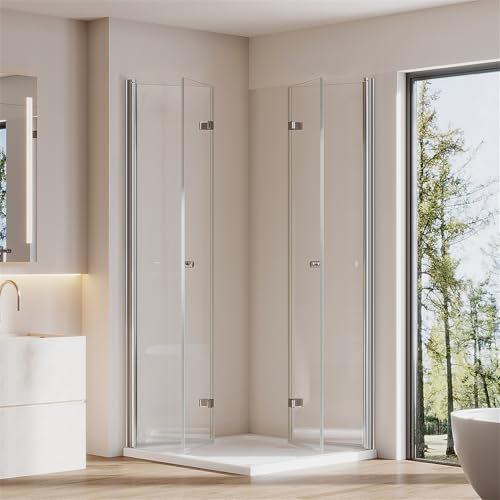 Cozynest Duschkabine Eckeinstieg 90x90cm Eckdusche mit Drehfalttür, Doppelte Faltbare Duschtür, 180º Duschabtrennung Duschwand aus 6mm ESG Sicherheitsglas, Höhe 185cm