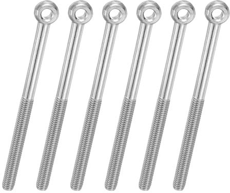 PATIKIL 6 Pcs M8x100mm Perno De Ojo Giratorio Con Hombro 304 Acero Inoxidable Métrico Media Roscado Ojo De Pez Agujero Deslizante Tornillo Pernos De Arrastre Sujetadores Color Plateado