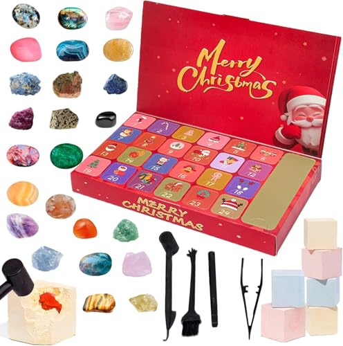 Crystal Gemstone Advent Calendar 2025 - Christmas Countdown Calendar for Kids with 24 Gems to Open Each Day, Complete Rock Collection with Mini Gemstone Dig Kit, Christmas Advent Calendar Gift