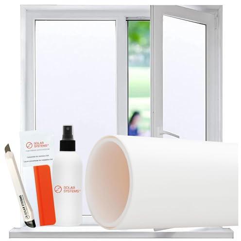 Solar Systems - Milchglasfolie - Fensterfolie - Hitzeschutzfolie Fenster - für Diskretion und UV-Schutz, Geeignet für Büro, Bad und Praxis, mit Montagesatz - 100 x 200 cm, Weiß | Sichtschutzfolie - Anti-UV Fensterschutzfolie mit Montagesatz für Büro, Badezimmer - Gewährleistet Diskretion - Weiß