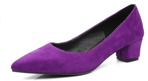 JZWBLDS Low Block Heel Wedding Dress Shoes Classic Pointed Toe Bridal Pumps Suede Slip-On Office Heels