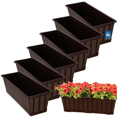 KOTARBAU® 6 uds Maceta - Jardineras Exterior - PVC - 50 x 18 x 14 cm - Marrón - Macetero - Rectangular - con Plato - Macetas para Barandilla - Jardineras Balcon