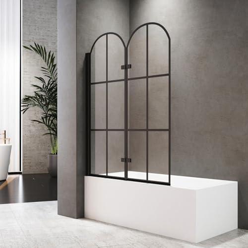 Duschabtrennung für Badewanne 120 x 140 cm 2-teilig faltbar Schwarzer Bogen Duschwand für Badewanne aus 6 mm Sicherheitsglas (ESG)