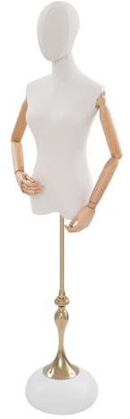 Schaufensterpuppe Körper Weiblich, Schneiderpuppe mit Kopf und Holz Armen, Mannequin Torso mit Verstellbare Höhe 140-200cm, Damenbüste Kleiderpuppe Ausstellungsstand (Weiße Basis)