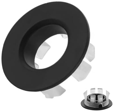 Black Brass Basin Sink Overflow Cover, Sink Overflow Ring Replacement | Insert Hole Trim Cap Ring, Basin Drain Cover Hole Insert in Round Sinks Holes Caps for Bathroom Kitchen Wash Bathbub