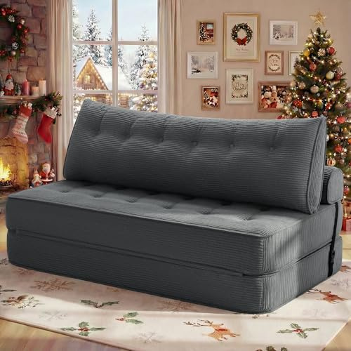 HOMMPA Divano letto pieghevole, 3-in-1 convertibile, con cuscini, poltrona letto e sacco a sedere, comodo divano letto, lounge da terra per camera da letto e soggiorno, Antracite Grigio 150CM
