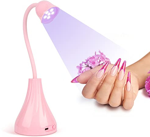 360° roterbar UV LED-nagellampa, bärbar handsfree snabbhärdande torktumlare med blixtläge för hemsalongsmanikyr, rosa