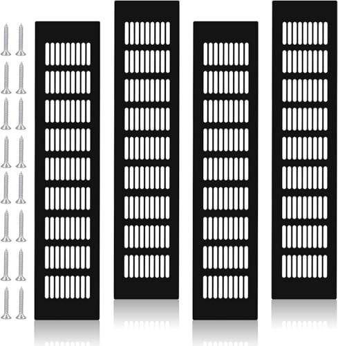 4 rejillas de ventilación de 80 mm x 400 mm, color negro, aleación de aluminio, rejilla de ventilación de radiador, rejilla de ventilación de zócalo de cocina con tornillos para armario, armario