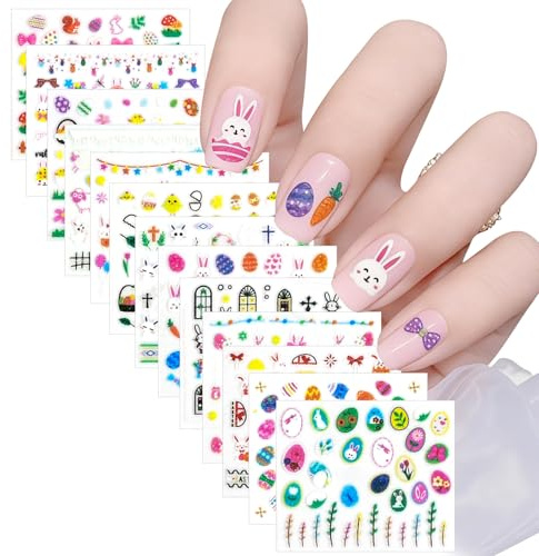 Stickers Ongles Pâques, 30pcs Stickers Ongles Lapin, Sticker Nail Art Pâques, Ongles Autocollant Lapin Nail Art, Autocollants NailArt 3d, Jolies Décorations NailArt pour Paques(A)