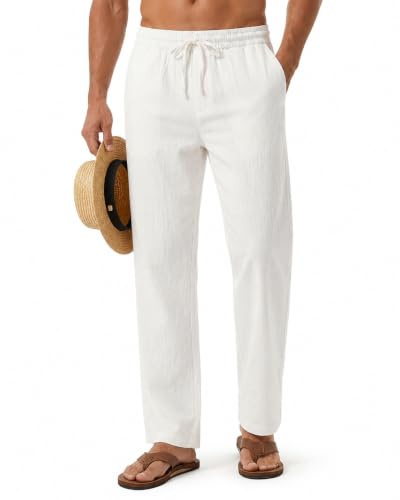 Zylioo Pantalones altos de lino de 33 y 35 pulgadas, pantalones extralargos para hombre, pantalones de verano de pierna ancha para hombre, ligeros, casuales