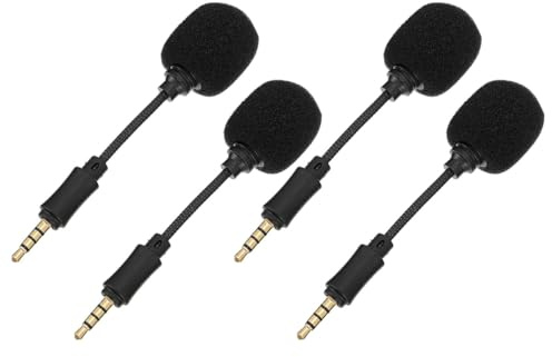 IMIKEYA Microfono cancellazione del rumore 4 poli nero mini portatile per registrazione e trasmissione in compatibile cellulare e PC confezione da 4 pezzi per karaoke e conferenze