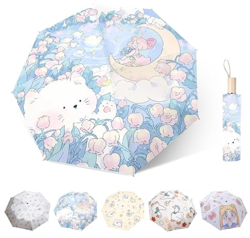 FESDMOH Parapluie Pliant, mini Parapluie, mini Parapluie de Poche, Motifs Mignons, Portable, Protection Solaire, Hommes et Femmes Universel (Lune)