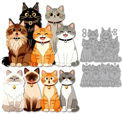 MAYJOYDIY Niedliche Katzen Metall Stanzen Katzereihe Stanzformen Haustier Motiv Prägeschablonen Kohlenstoffstahl Stanzschablonen für Kartenbasteln DIY Scrapbooking Album Handbuch Geschenkdekoration