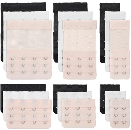 Nogeqi 18 Pack Women's Bra Extenders 2 Hook/3 Hook/4 Hooks, Plus Size Bra Strap Extender for Women, Soft and Comfortable Bra-Band Extender (Black, White, Skin)