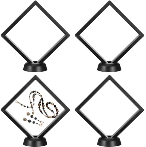 4 Pcs Floating Display Case Challenge Coin Holder Stand 3D Floating Frame PE Film Jewelry Storage Box Coins Black 3D Float Display Case for Antique Challenge Coins Medallion Shells 4.33x4.33 Inch