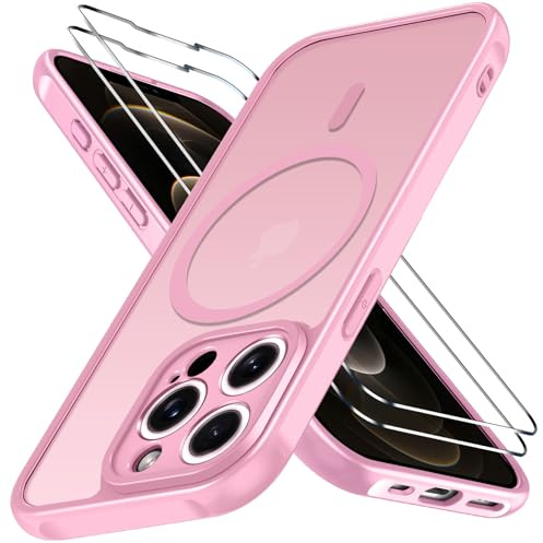 ivoler 3 in 1 Magnetisch Hülle für iPhone 12 Pro Max, Matt Rosa | mit 2 Stück Panzer Schutz Glas, Vollständiger Kameraschutz, Silikon , militärischer Schutz, kratzfest, schmale