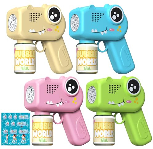 PANACARE Dinosaur Seifenblasenpistolen Kinder 4Pack, Seifenblasenmaschine | 5000+ Blasen/Min mit Seifenblasenlösung/LED Licht, Geschenk für Kinder/Geburtstag/Party/Hochzeit, Automatische Bubble Gun