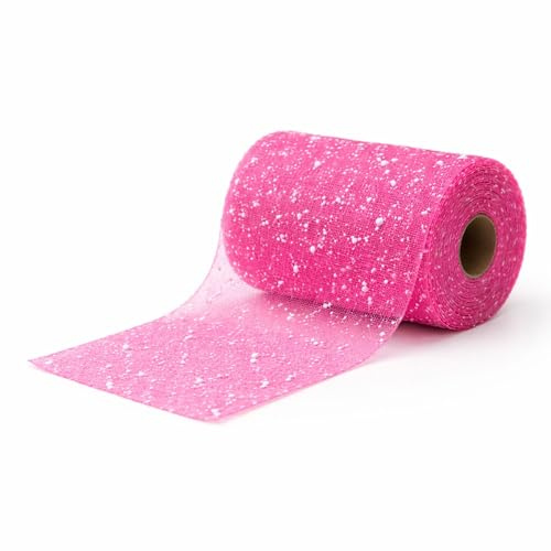 G.schmückt Tischband Snowflake, Dekoband 25m auf Rolle 15cm breit, Tischläufer mit weißen Akzenten, Dekoläufer zuschneidbar für Geburtstag, Taufe, Kommunion (pink)