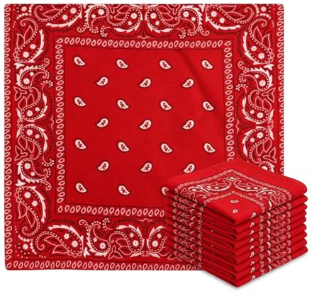 10 Stück Bandana Rot Baumwolle Halstuch Paisley Muster Kopftuch Unisex Nickituch Vierecktuch Set Klassisches Design für Damen Herren Accessoire Stirnband Weich Atmungsaktiv 55x55 cm Quadratische Tüche