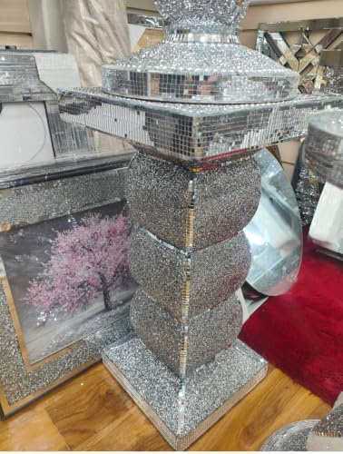 Silver Crushed Diamond Glitter Mirrored Side End Table