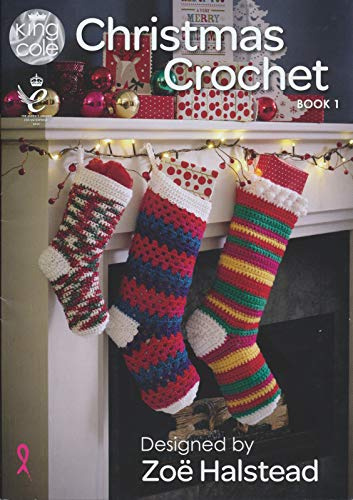 King Cole Häkelbuch Christmas Crochet Book 1, in englischer Sprache, Anweisungen für festliche Weihnachtsdekorationen, Stiefel, Adventskalender