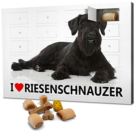 printplanet Hunde-Adventskalender mit Leckerlis - Motiv I Love Riesenschnauzer - Weihnachtskalender für Hunde - 2026