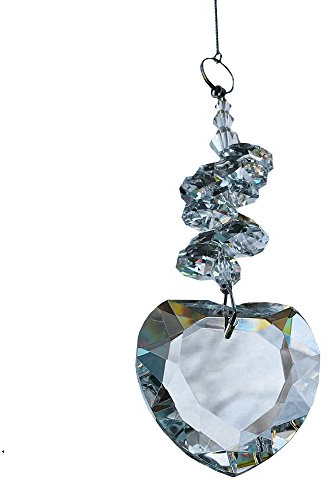 Suncatcher Kristall Fensterdeko Herz mit klaren Kristallsteinen Feng Shui Sonnenkristall Fensterschmuck Sonnenfänger Mobile Länge ca. 50cm zum aufhängen Muttertagsgeschenk Kristallglas in Herzform