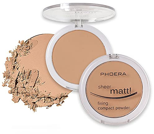 AQUAPURITY - PHOERA Sheer Matte Fixing Powder Makeup Base Fixer Setting Powder Foundation Fixing Compact Pressed Powder Long Lasting Make Up Fixer Skin Vitamin E Beauty Blender (204 Buff Beige…)