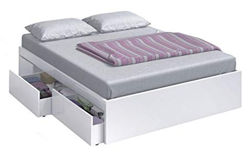 Habitdesign Estructura Cama Matrimonio con 4 Cajones, 156x196x37 (AnchoxFondoxAlto-en cm), Estructura Cama Doble Color Blanco Artik, Modelo Kendra (Sin Somier)