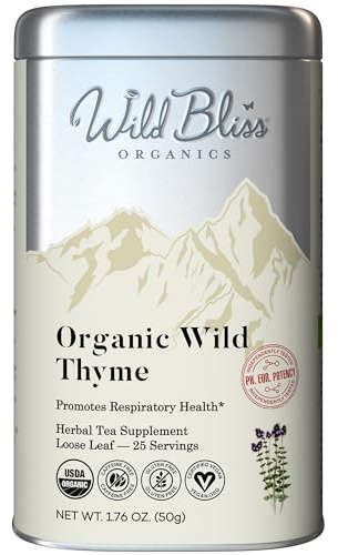 Wild Bliss Organic Wild Breckland Thyme Tea - Caffeine Free Loose Leaf Herbal Tea - Resipratory and Digestion Support - 1.76 Oz - 25 Servings