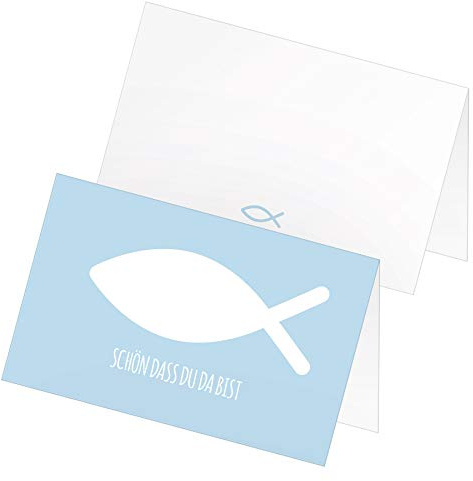 itenga 24 x Tischkarten Platzkarten Namensschild Fisch Kommunion Taufe Konfirmation Jungen Mädchen (himmelblau)
