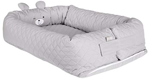 roba Riduttore per Lettino roba Style, con Faccia Orsetto, Lettino da Viaggio, per Fasciatoio, da 0 a 6 Mesi, Paracolpi, Jersey di Cotone, Regalo Nascita, Compleanno, Natale, Grigio