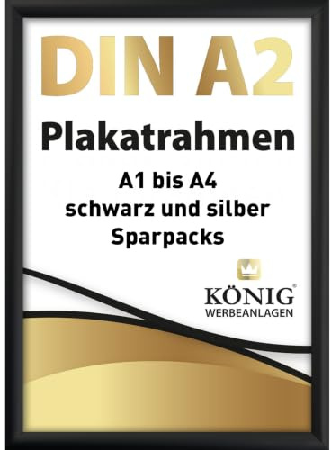 Dreifke Plakatrahmen DIN A2 | 25mm Alu Profil, eckig | schwarz | inkl. entspiegelter Schutzscheibe | Bilderrahmen Klapprahmen Wechselrahmen Posterrahmen Rahmen