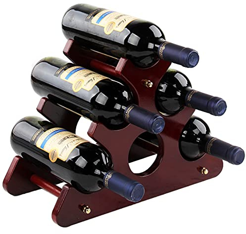 Porte Bouteille Vin Bois 6 Bouteilles,Casier Vin Comptoir Bois Massif,Casier Vin Autoportant Bois Massif,Peut Mettre 6 Bouteilles De Vin,Utilisé dans Les Bars,Maisons,Cuisines,Armoires