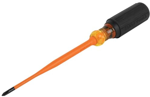 Klein Tools 6956INS Tournevis isolé, 1000 V, pointe profilée fine, 1 tournevis cruciforme avec tige de 15,2 cm, poignée rembourrée