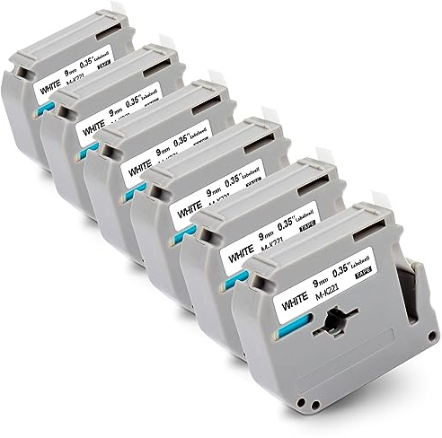 6x Labelwell kompatibel für Brother MK-221 9mm 3/8 White Ersatz für MK-221S MK221 MK221S Schriftband 9mm für Brother P-Touch Bänder PT-60 PT-65 PT-80 PT-90 PT-55 PT-70 PT-85 PT-M95, Schwarz auf Weiß