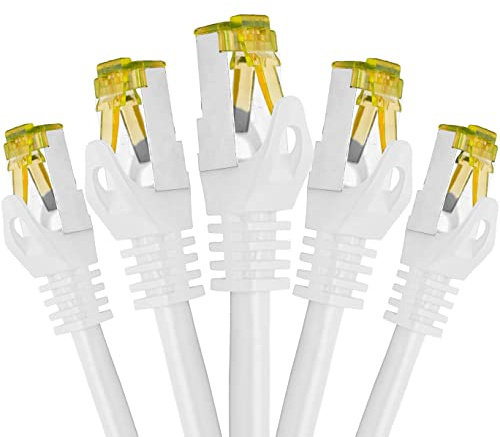 BIGtec LAN Kabel 5 Stück 3m Netzwerkkabel CAT7 Ethernet Internet Patchkabel CAT.7 weiß Gigabit doppelt geschirmt Netzwerke Router Switch 2 x Stecker RJ45 kompatibel zu CAT.5 CAT.6 CAT.6a CAT.8
